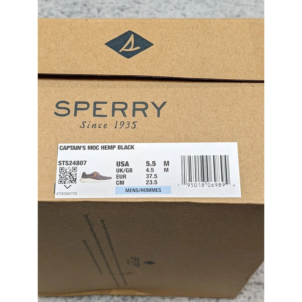 Sperry Captain Moc Hemp Slip-On Boat Shoes Sneakers Black‎ Men's 5.5M